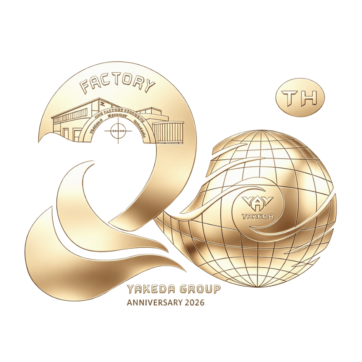 Yakeda 20 years tactical gear manufacturing anniversary logo with global industrial design