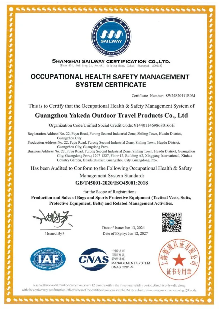 yakeda OCCUPATIONAL HEALTH SAFETY MANAGEMENTSYSTEM CERTIFICATE