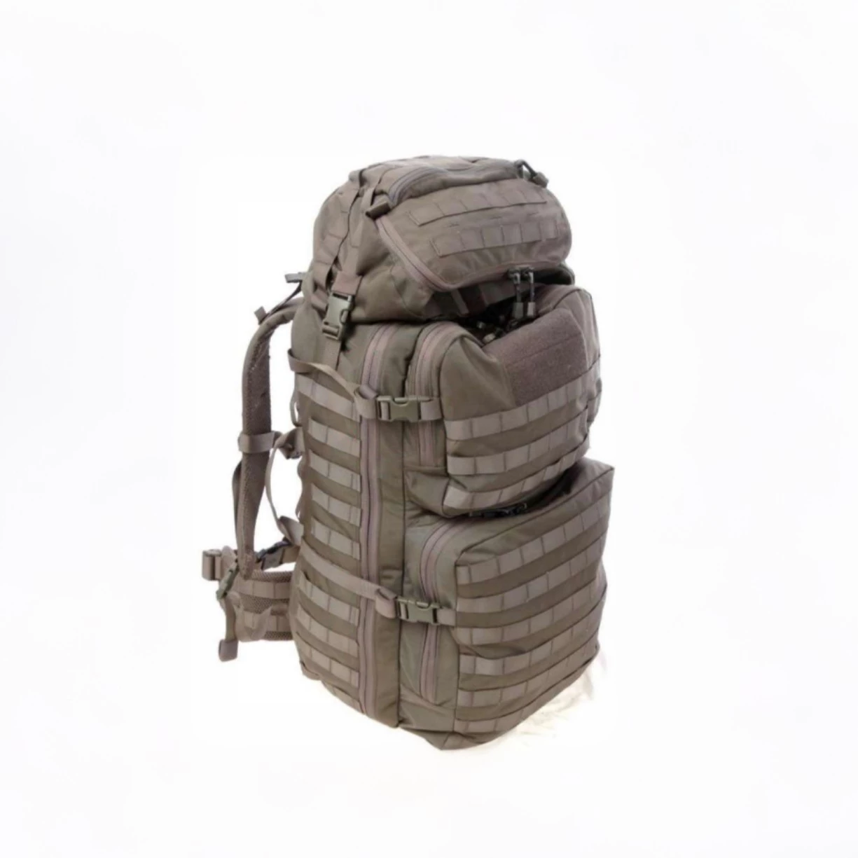 50L tactical rucksack main view in green brown color for integrated field carrying system