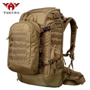 Military rifle backpack side MOLLE system with field deployment configuration