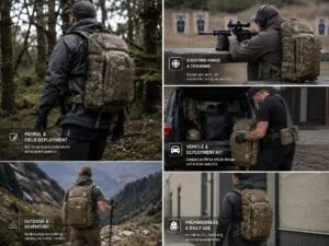 Tactical assault backpack use case reference for patrol shooting range vehicle deployment outdoor adventure and preparedness