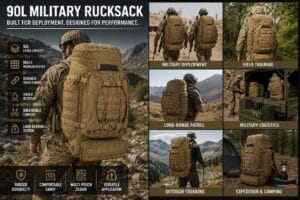 90L military rucksack use case reference for infantry deployment, field training, long-range patrol, military logistics, and extended field missions