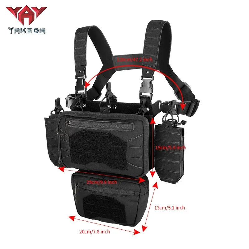 Adjustable tactical chest rig vest size reference with modular utility pouch system