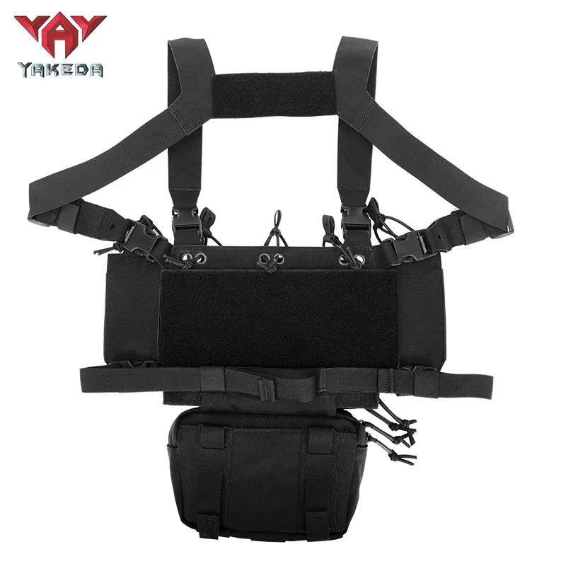 Back view of lightweight tactical chest rig vest with H-harness suspension system